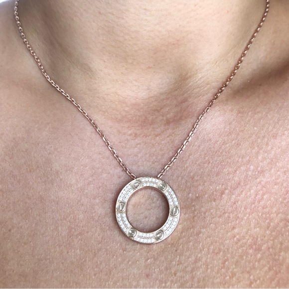 Screw Pavé Rose Gold Pendant Necklace - Picture 8 of 10